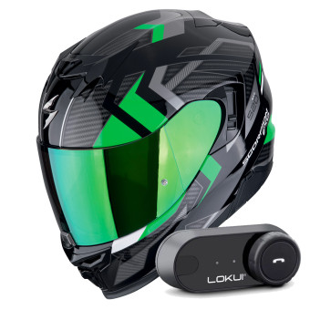 Full Face Scorpion Exo 520 Evo Air Sensus Black Green + Kit Bluetooth Lokui K30