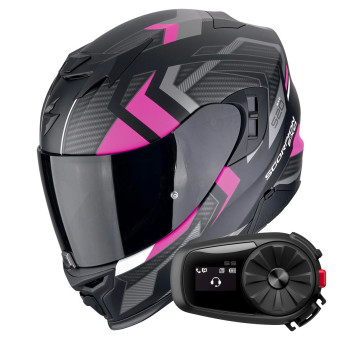 Full Face Scorpion Exo 520 Evo Air Sensus Matt Black Pink + Kit Bluetooth 5S Solo