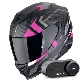 Full Face Scorpion Exo 520 Evo Air Sensus Matt Black Pink + Kit Bluetooth Lokui K30