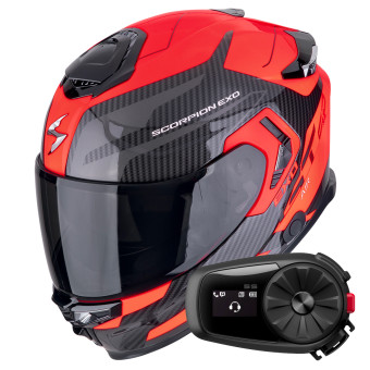 Full Face Scorpion Exo GT SP Air Flex Black Red Fluo + Kit Bluetooth 5S Solo