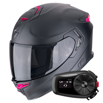 Full Face Scorpion Exo GT SP Air Solid Matt Black Pink + Kit Bluetooth 5S Solo