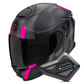 Full Face Scorpion Exo GT SP Air Touradven Black Mat Pink + Kit Bluetooth BT Mini