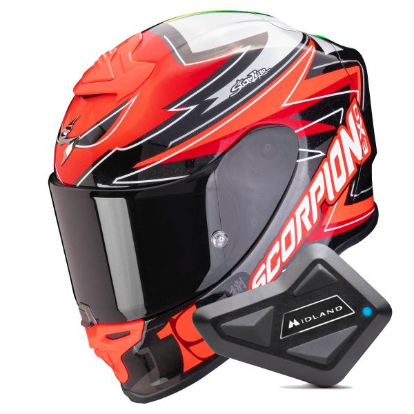 Pack Helmet Intercom Systems Scorpion Exo R1 Evo Air Alvaro Bautista Replica Red Kit Bluetooth BT Mini Single iCasque