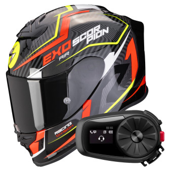 Full Face Scorpion Exo R1 Evo Air Coup Black Red Yellow Fluo + Kit Bluetooth 5S Solo