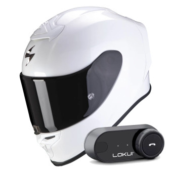 Full Face Scorpion Exo R1 Evo Air Solid Pearl White + Kit Bluetooth Lokui K30