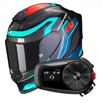 Full Face Scorpion Exo R1 Evo Air Vatis Black Blue Red + Intercom Sena 5S