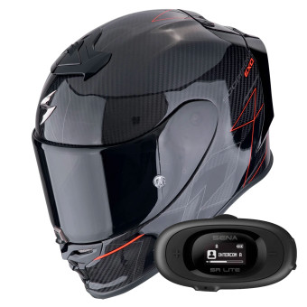 Full Face Scorpion Exo R1 Evo Carbon Air Cynergy Black Red + Kit bluetooth 5R Lite Solo