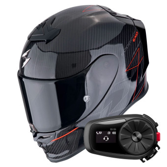 Full Face Scorpion Exo R1 Evo Carbon Air Cynergy Black Red + Kit Bluetooth 5S Solo