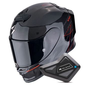 Full Face Scorpion Exo R1 Evo Carbon Air Cynergy Black Red + Kit Bluetooth BT Mini