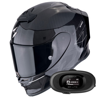 Full Face Scorpion Exo R1 Evo Carbon Air Cynergy Black White + Kit bluetooth 5R Lite Solo