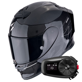 Full Face Scorpion Exo R1 Evo Carbon Air Cynergy Black White + Kit Bluetooth 5S Solo