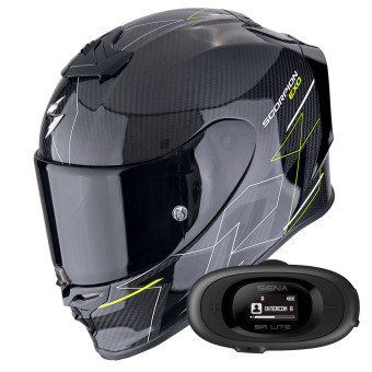 Full Face Scorpion Exo R1 Evo Carbon Air Cynergy Black Yellow Fluo + Kit bluetooth 5R Lite