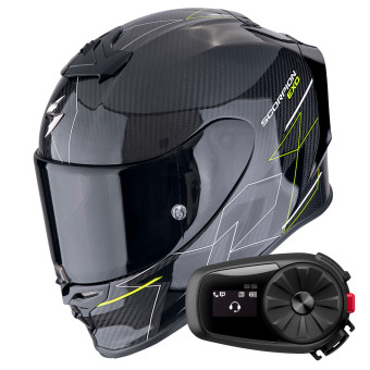 Full Face Scorpion Exo R1 Evo Carbon Air Cynergy Black Yellow Fluo + Kit Bluetooth 5S Solo