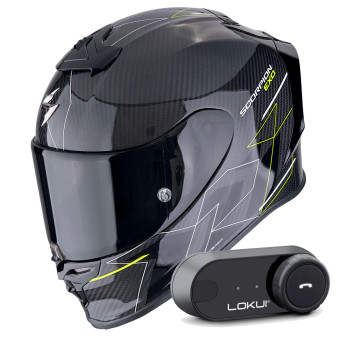 Full Face Scorpion Exo R1 Evo Carbon Air Cynergy Black Yellow + Kit Bluetooth Lokui K30