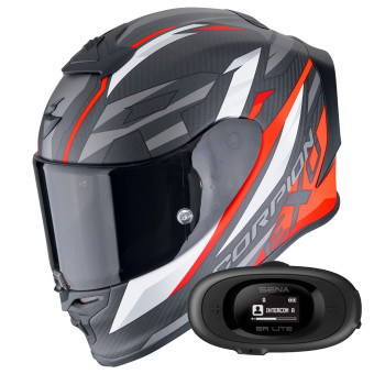 Full Face Scorpion Exo R1 Evo Carbon Air Runner Matt Black Red + Kit bluetooth 5R Lite Solo