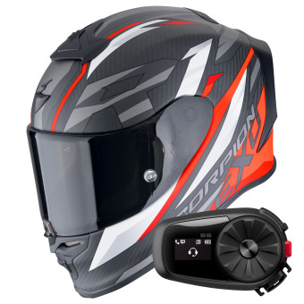 Full Face Scorpion Exo R1 Evo Carbon Air Runner Matt Black Red + Kit Bluetooth 5S Solo