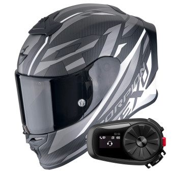 Full Face Scorpion Exo R1 Evo Carbon Air Runner Matt Black White + Kit Bluetooth 5S Solo