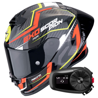 Full Face Scorpion Exo R1 Evo II Air Coup Black Red Yellow Fluo + Kit Bluetooth 5S Solo