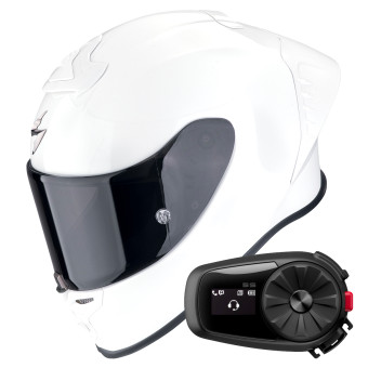 Full Face Scorpion Exo R1 Evo II Air Pearl White + Kit Bluetooth 5S Solo