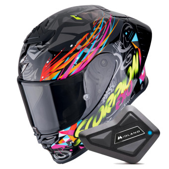 Full Face Scorpion Exo R1 Evo II Air Savage Black Blue Pink + Kit Bluetooth BT Mini