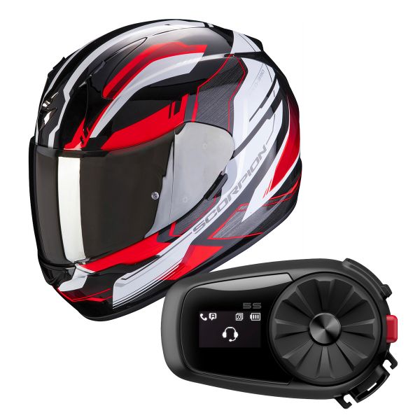Pack Helmet + Intercom Systems : Scorpion Exo 390 Boost Black White Red ...