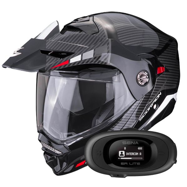 Pack Casco Moto + Kit Bluetooth : Scorpion ADX-2 Camino Black Silver Red +  Kit bluetooth 5R Lite Solo