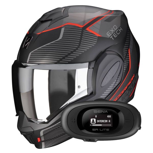 Pack Helmet + Intercom Systems : Scorpion Exo Tech Evo Animo Matt Black Red  + Kit bluetooth 5R Lite Solo