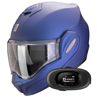 Pack Helmet + Intercom Systems : Scorpion Exo Tech Evo Pro Solid Black +  Kit Bluetooth 5S Solo