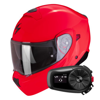 Convertible Scorpion Exo 930 Evo Solid Neon Red + Kit Bluetooth 5S Solo