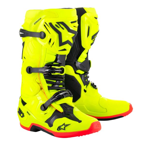 Motocross Boots Alpinestars Tech 10 Yellow Fluo Black Red Fluo in