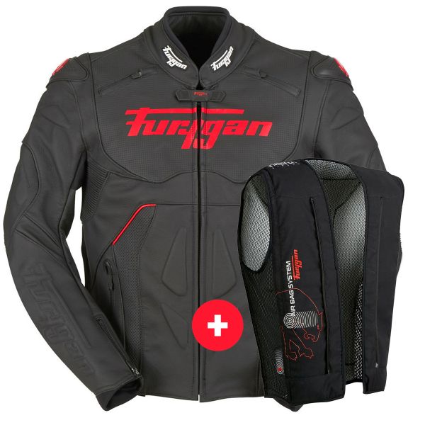 Pack Motorcycle jacket + Motorcycle vest : Furygan Raptor Evo Black Red + Fury  Air Bag System