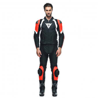 Leather Motorcycle Suits Dainese Avro 4 2 PC Black Matt Fluo Red White