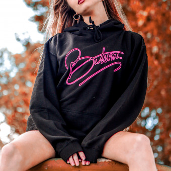 100% Bitume Art Letter Black Neon Pink Hoodie